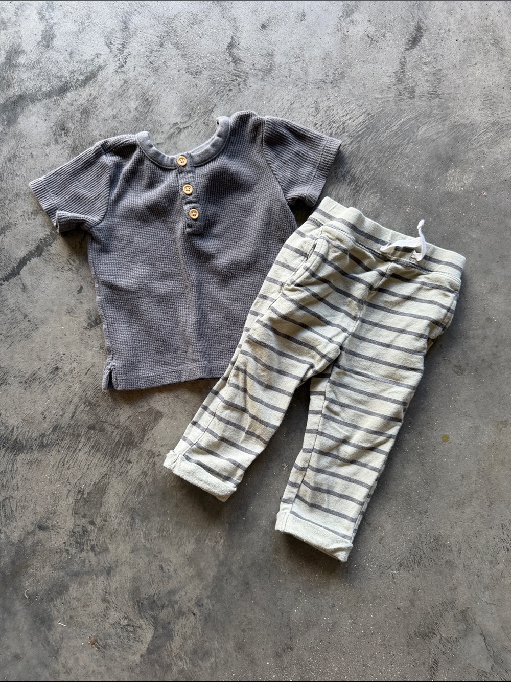 Kids Grey Ribbed Top and Striped Pants Matching Set